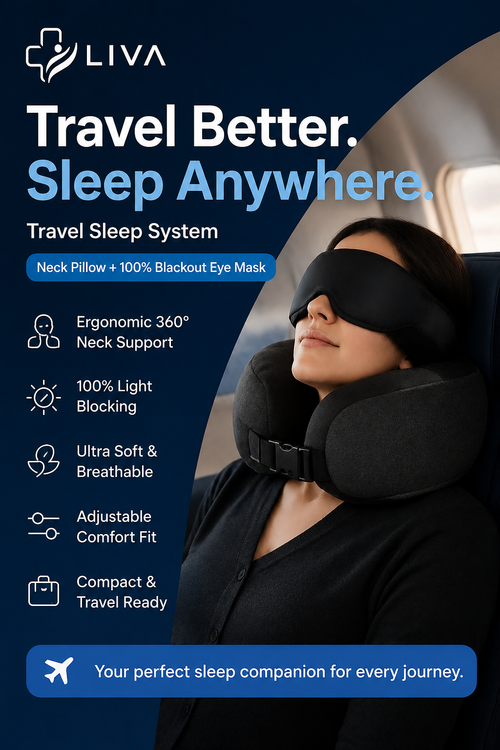 LIVA Travel Sleep System – Premium Neck Pillow & 100% Blackout Sleep Mask